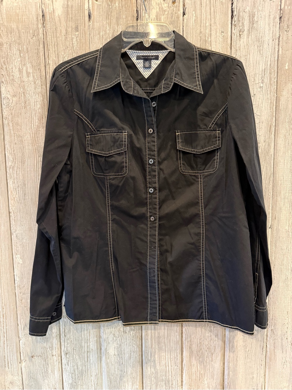 Tommy Hilfiger Black Button-Down Shirt with Contrast Stitching